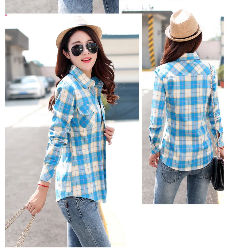Брендовая Новая женская клетчатая рубашка Blusas Блузки Женская мода хлопковый с начесом фланелевый повседневные рубашки размера плюс одежда