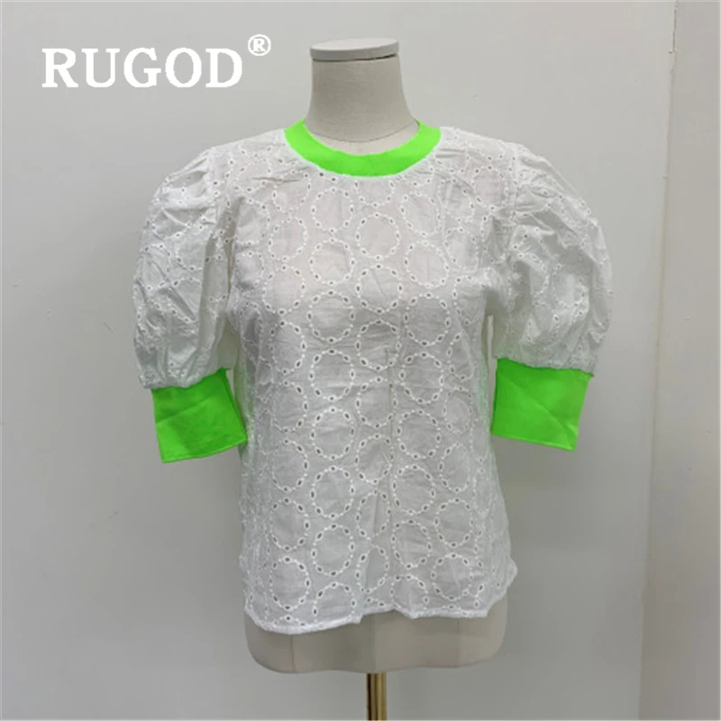 RUGOD/Винтажные женские футболки с оборками в Корейском стиле кружевные открытые