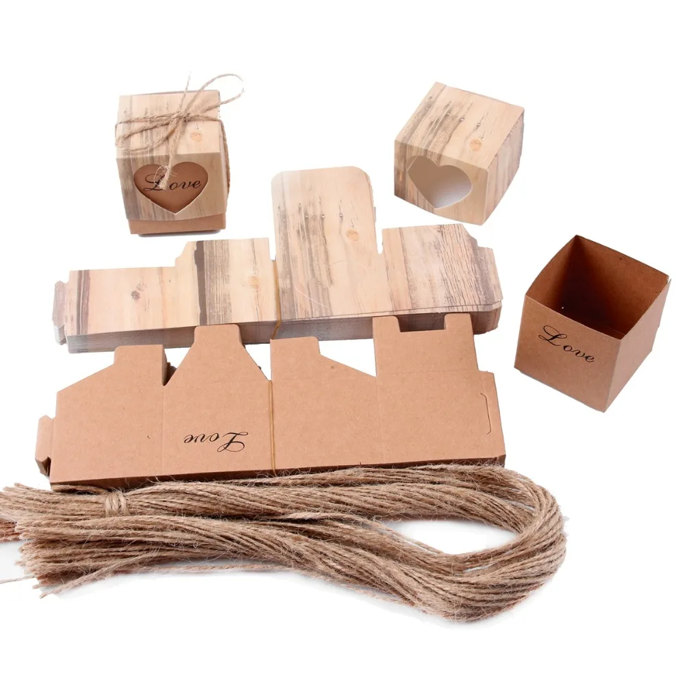

Staraise 50pcs Heart Candy Box Vintage Wedding Gifts For Guests Kraft Boxes With Rustic Burlap Twine Decoration Wedding Favors