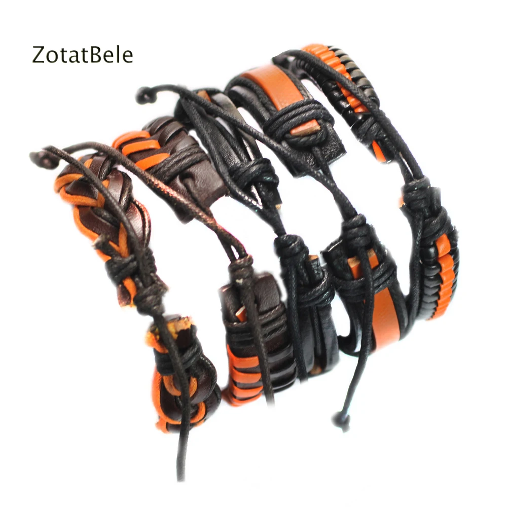 _ 5 шт./компл. плетеный браслет из натуральной кожи оранжевого цвета мужские