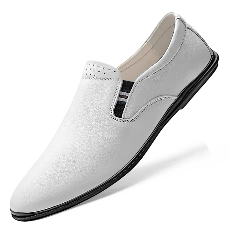 

Moccasins Mens Driving Shoes white or black Men Loafers male Genuine Leather Casual Shoes Big Size to 46 fashion man shoe