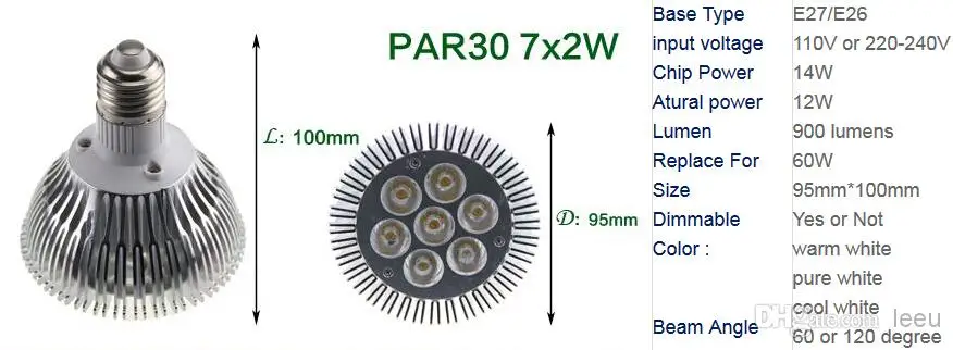 Новая светодиодная лампа с регулируемой яркостью par38 par30 par20 85-240 в 9 Вт 10 14 18 24 30 E27 par