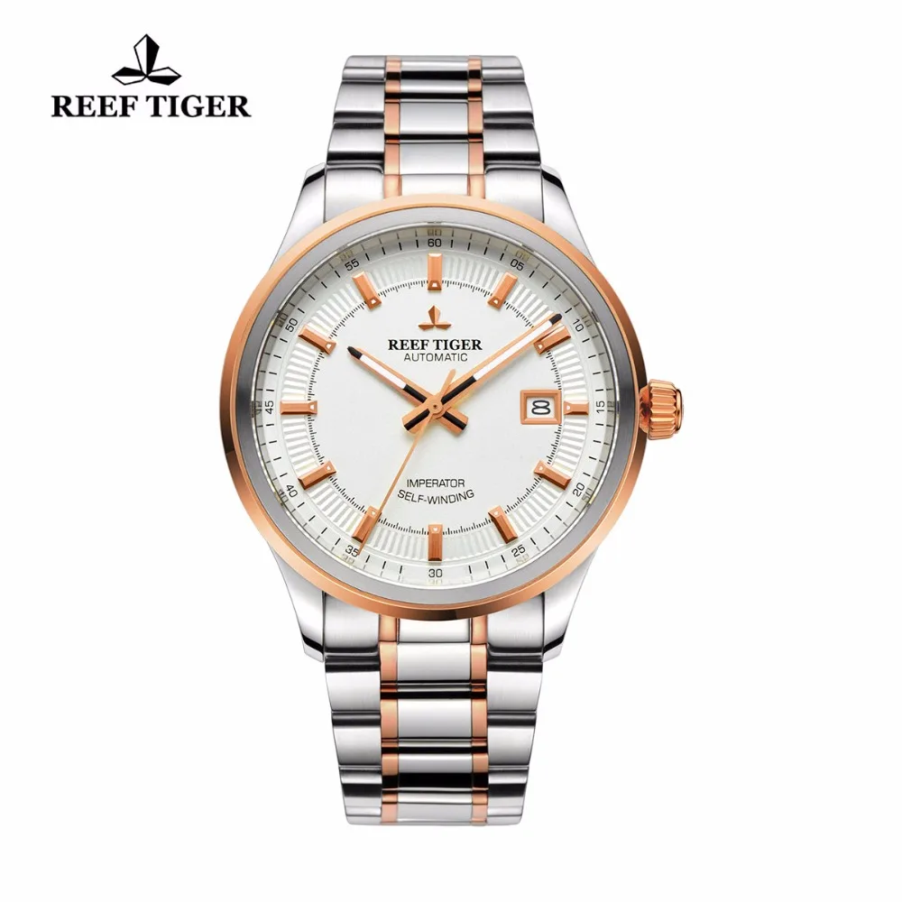 Мужские наручные часы Reef Tiger/RT Miyota 9015 супер автоматические из стали/розового