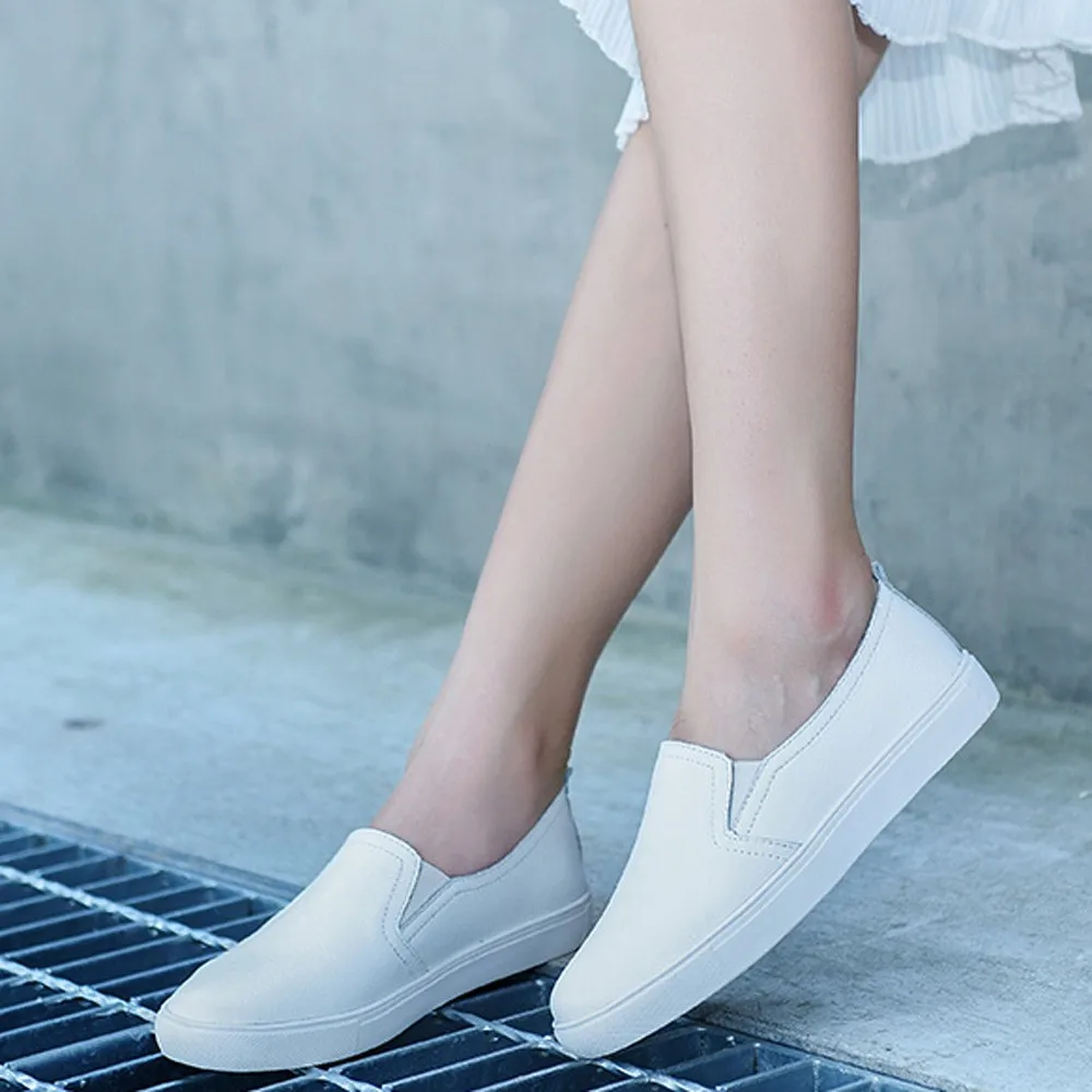 2018 женские кожаные лоферы Модные балетки на плоской подошве Серебристые белые