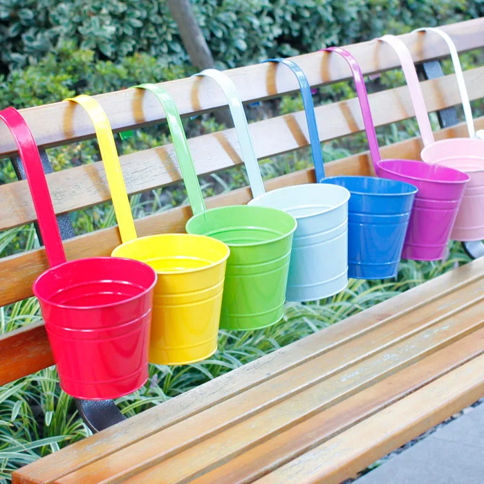 Multicolour flower pot metal hanging pots disassemblability balcony bucket | Flower Pots &amp Planters