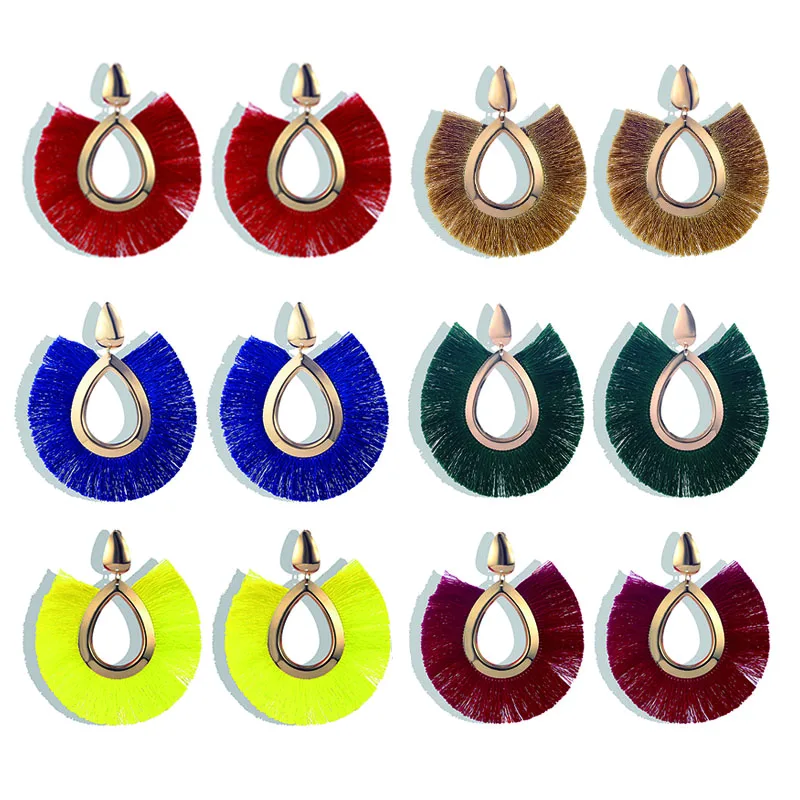 Женские богемные серьги-подвески крупные висячие серьги с бахромой ювелирные