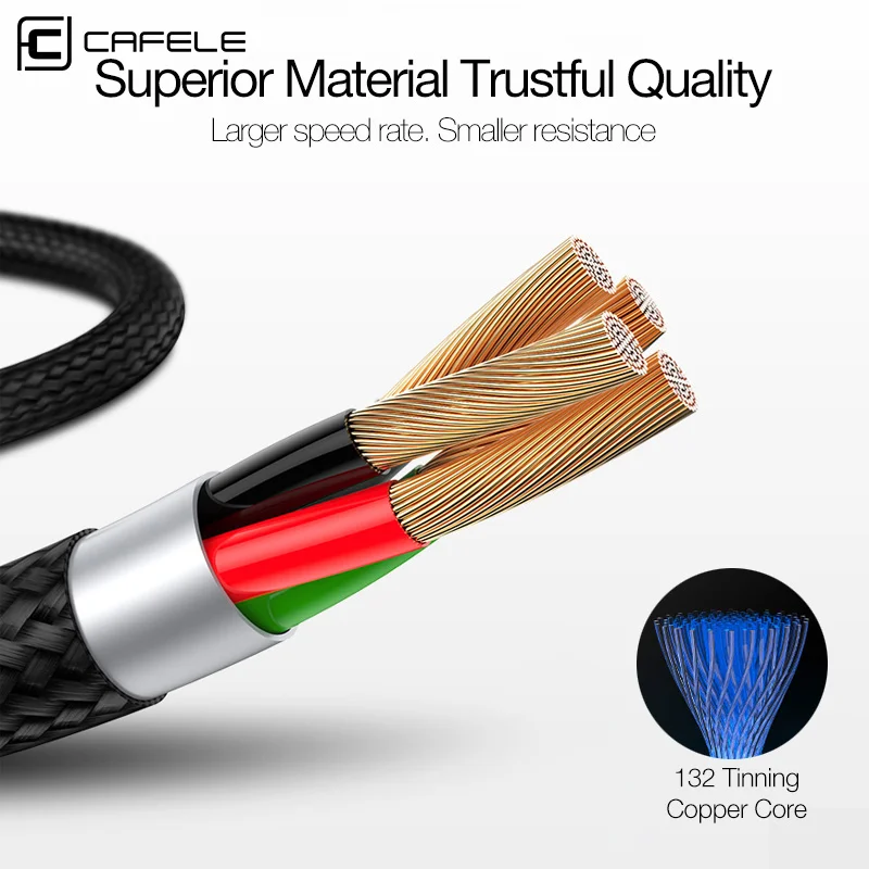 Cafele USB C Cable for Xiaomi 8 Charging Type LED Lighting Nylon Weave Type-C USB-C Mobile Charger Data Sync | Мобильные телефоны и