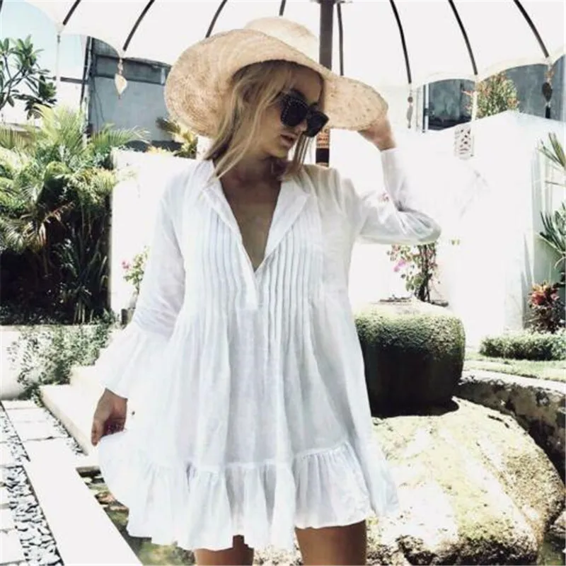 Новинка 2019 женская блузка с оборками и расклешенными рукавами Пляжная накидка