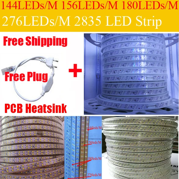 Двухрядная SMD 2835 Светодиодная лента AC 220V 276 leds/M Водонепроницаемая Высокая яркость