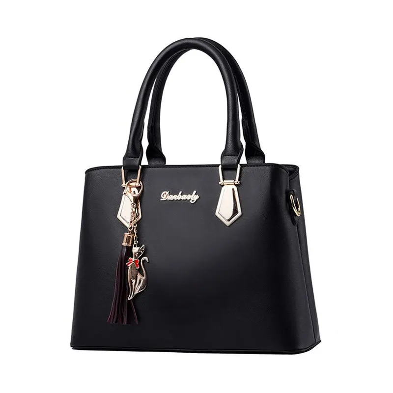 Сумка женская однотонная с кисточками и котенком L68|Сумки ручками| |