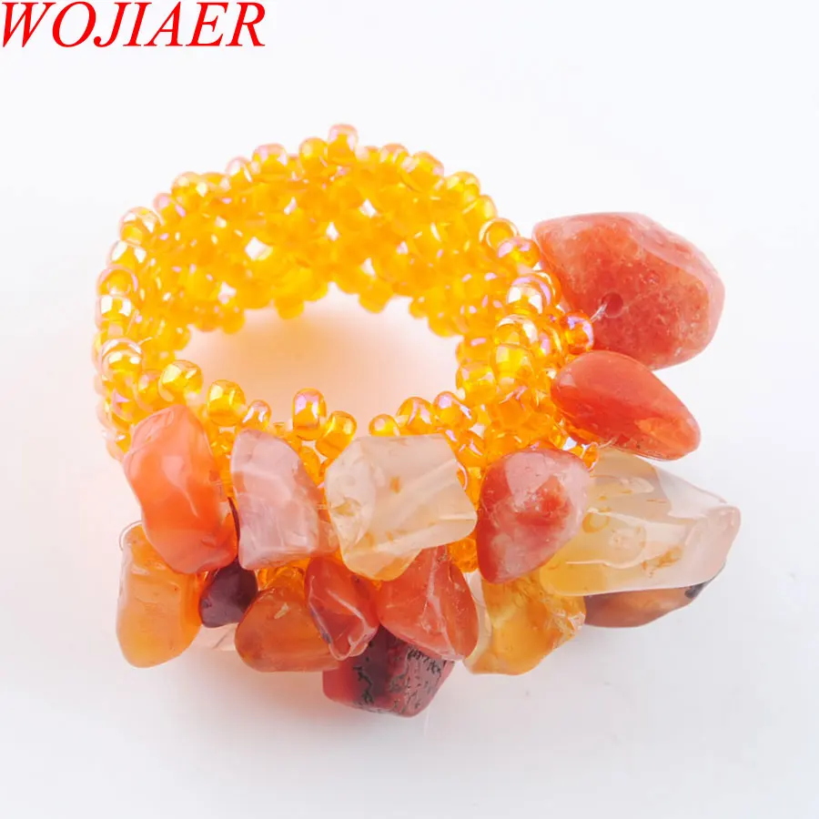 Red Agate PJ3015 WOJIAER натуральное кольцо с драгоценным камнем для леди лабрадоирт стрейч Австрийские кольца ювелирные изделия PBJ301 - Цвет основного камня: Red Agate PJ3015