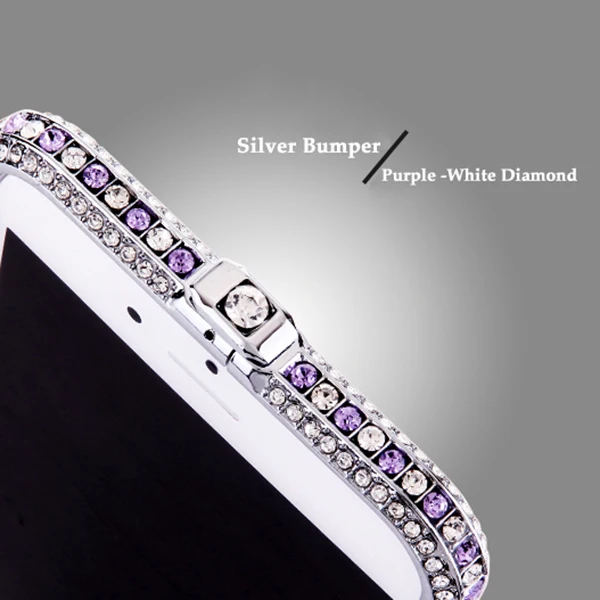 Silver - Purple Шикарный чехол-бампер с алмазами чехол для iPhone 6, 6 S, 7, 8 Plus, роскошный блестящий сверкающий стразы, Алюминиевый металлический каркас, чехол для телефона s - Цвет: Silver - Purple