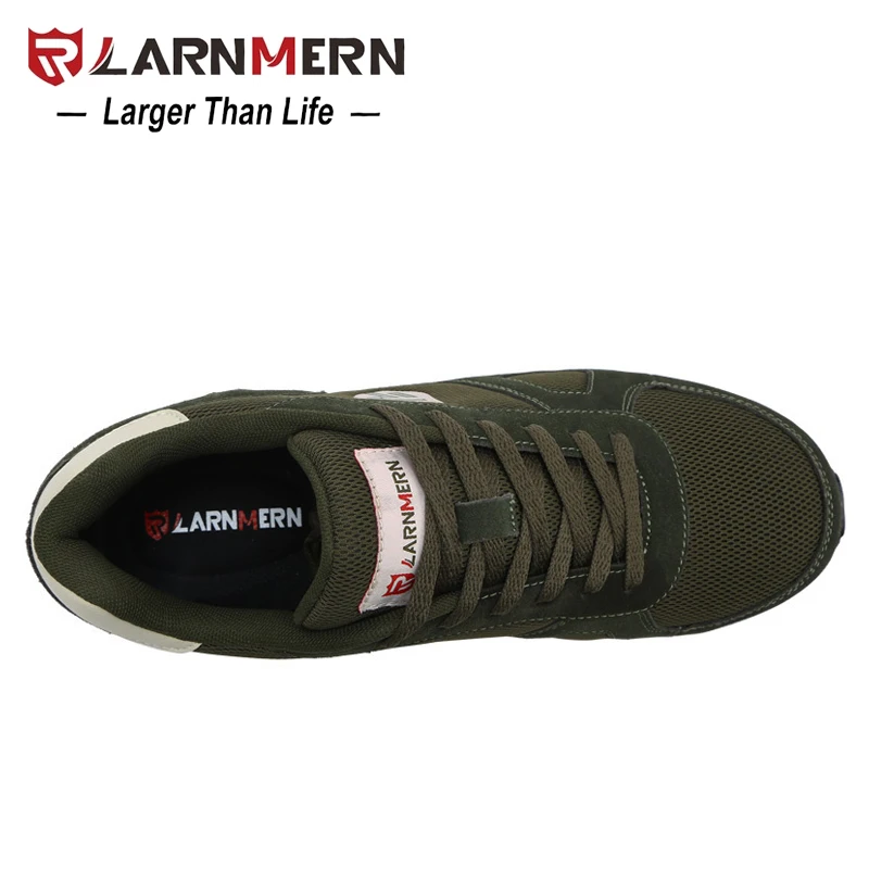 LARNMERN для мужчин сталь безопасная обувь Camo Зеленый дышащая замшевая рабочая