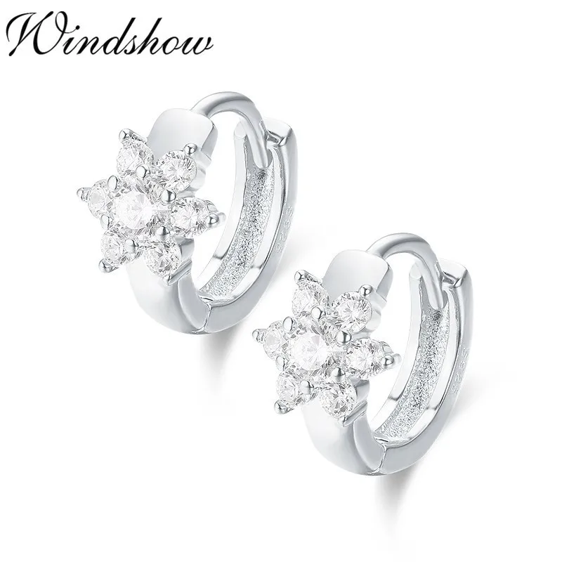 Cute 925 Sterling Silver Gold Color Flower Circle Small Loop Huggie Hoop Earrings For Women Jewelry Kids Baby Girls Arose Argola - Окраска металла: Посеребренный