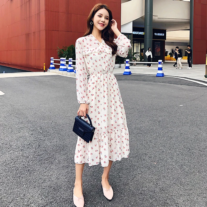 Шифоновое платье с длинным рукавом длинное пляжное тропическим принтом уличное