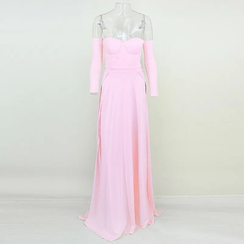 Женское платье с открытыми плечами Fuedage однотонное винтажное макси разрезом