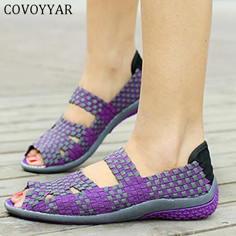 

COVOYYAR 2022 женские сандалии с открытым носком плетеные летние весенние дышащие женские повседневные туфли на плоской подошве для вождения Дамская обувь WSS374