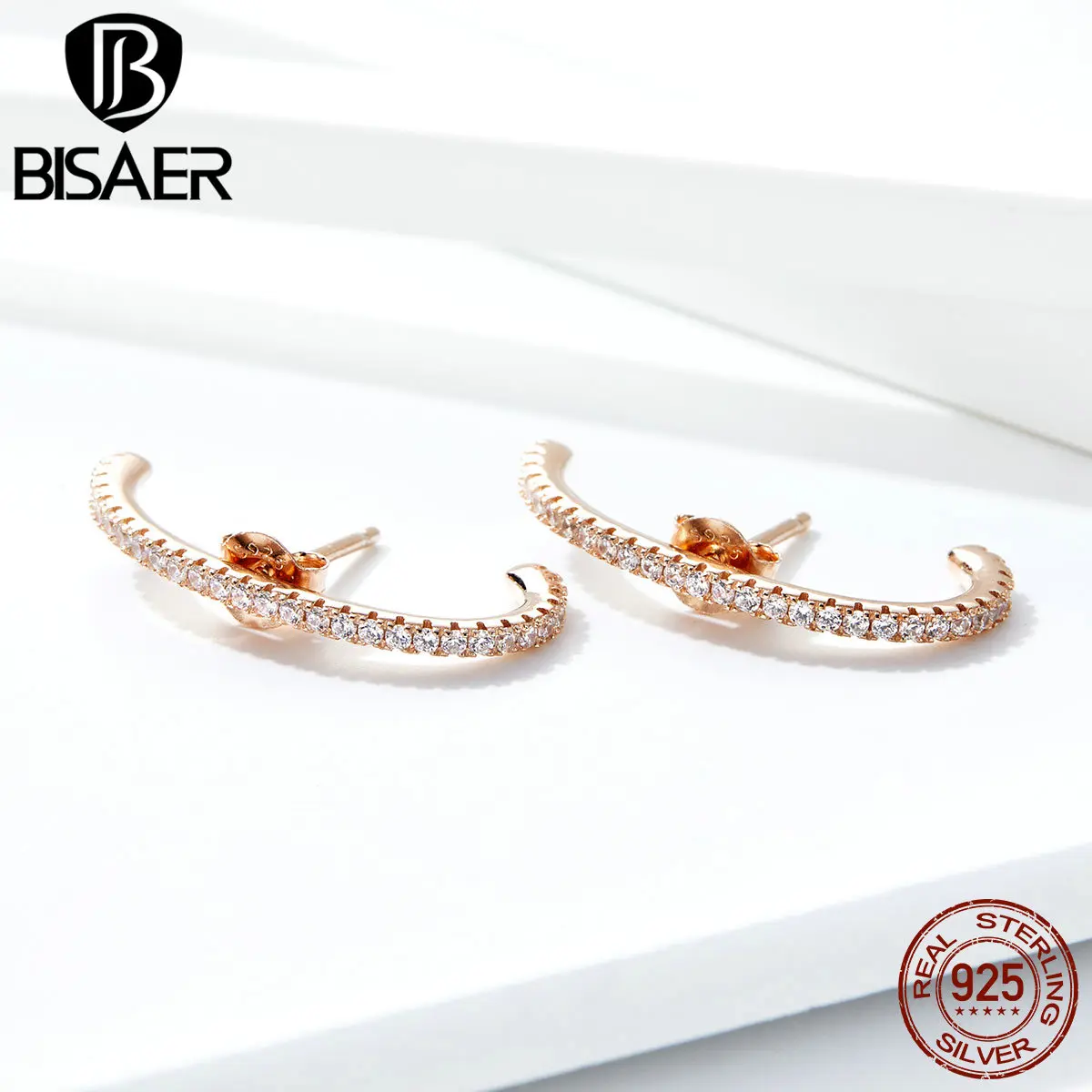 BISAER 925 пробы серебряные Простые геометрические серьги-гвоздики для женщин T Bar Line женские серьги серебряные украшения ECE548