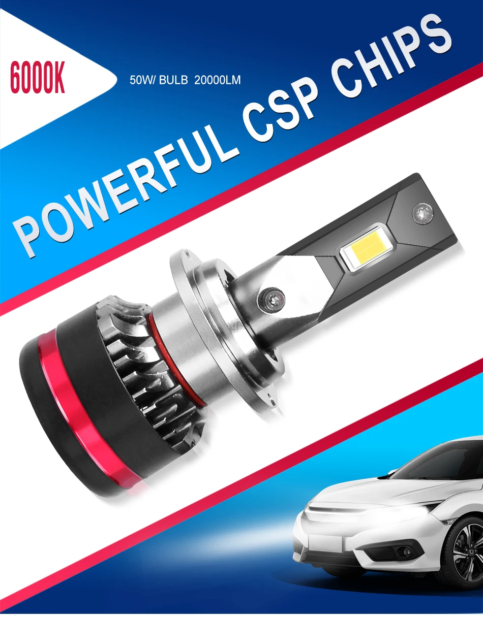 CARLitek светодиодный D4S 6000 K для автомобильных фар Светодиодный HB4 HB3 H7 H11 9005 9006 Luz светодиодный Automovil 50 Вт 20000LM 12В противотуманный фонарь лампа