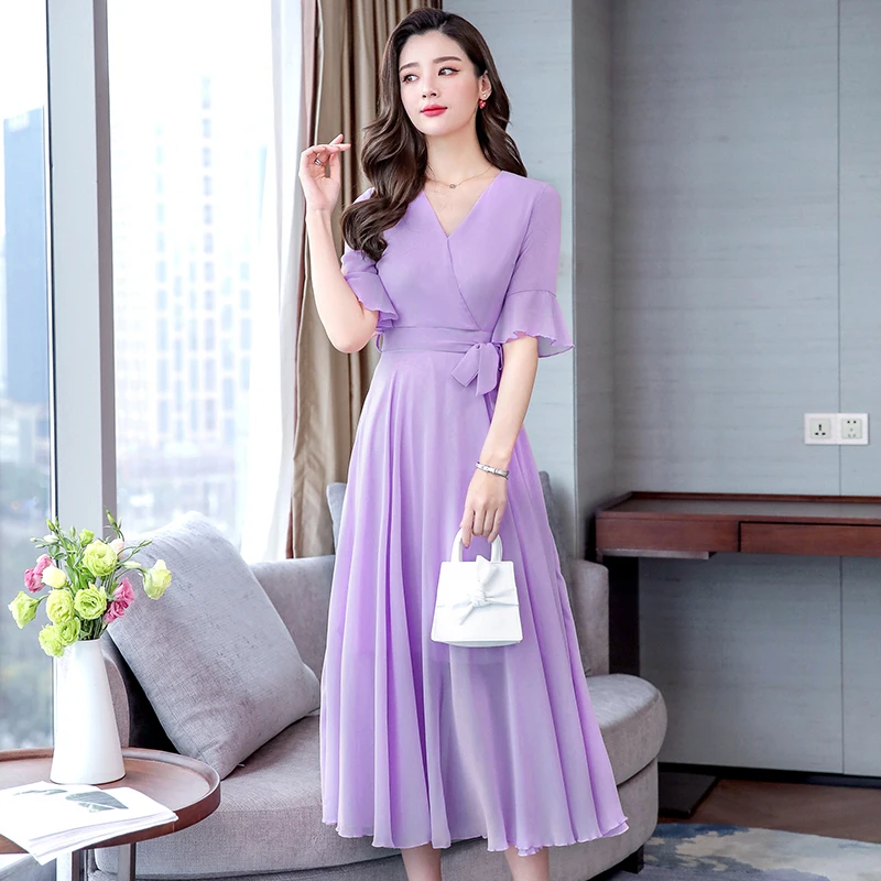 Женское шифоновое платье с коротким рукавом длинное приталенное пляжное макси