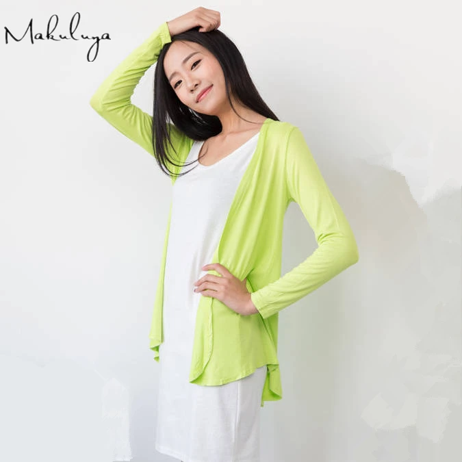 

Makuluya Women Solid Color Modal Cardigan Coat Open Stitch Female Outerwear Short Sweater Lady Style Long Sleeve Plus Size QW