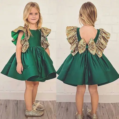 FOCUSNORM Kids Baby Girl Dress Sequins Bowknot Wedding Party Princess Short Sleeve Pacthwork Dresses | Детская одежда и обувь