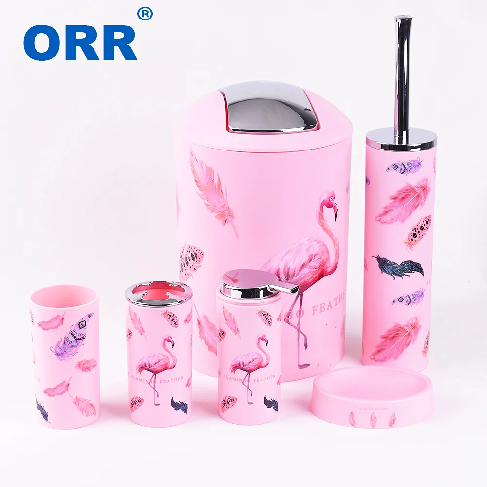 free shipping flamingo bthroom set accessroies toilet brush soap dish dustbin washing tumbler toothbrush cup soap dispenser orr free global shipping