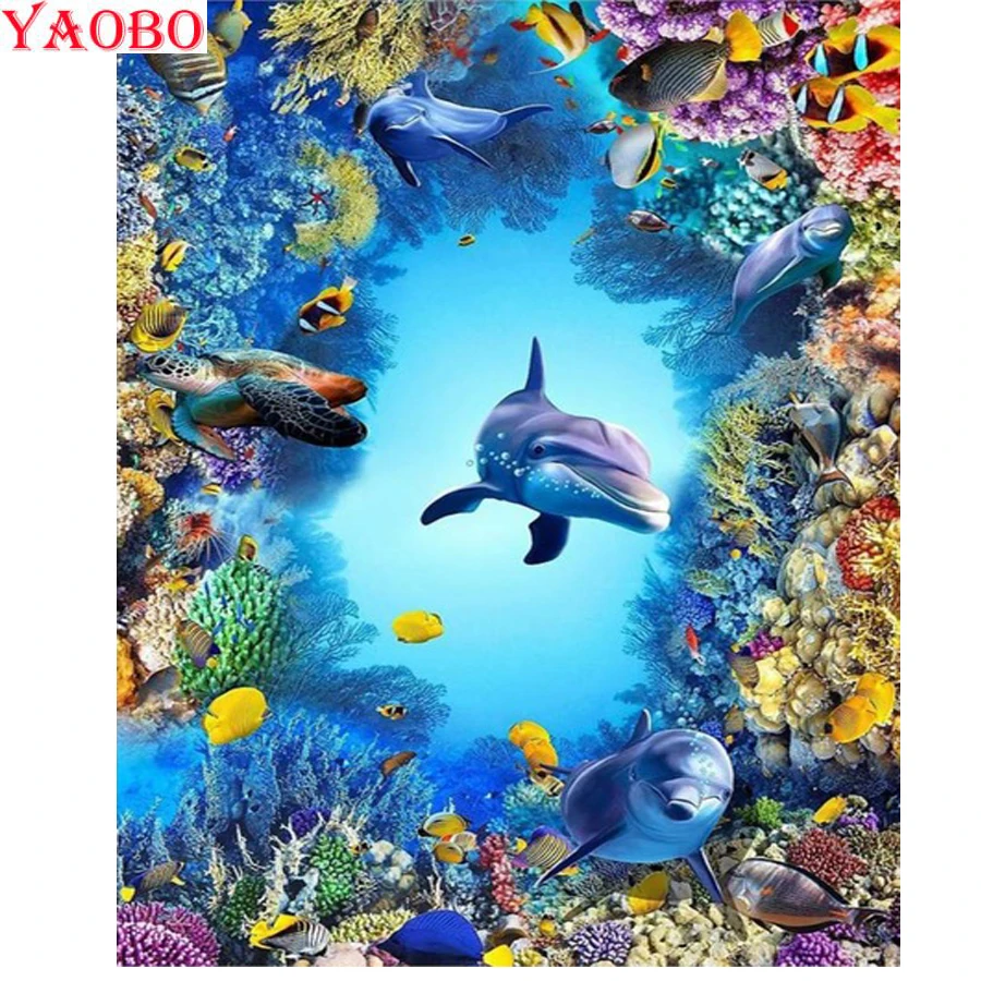 Dolphin Animal 5D DIY Diamond Painting Full Square Round embroidery Cross stitch наборы стежков|Алмазная мозаика и