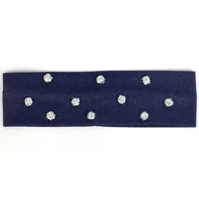 Silver Navy-N Geebro женская летняя повседневная модная головная повязка из смолы блестки, бисер Стразы повязка для волос для девочек женские джинсовые Эластичные аксессуары для волос - Цвет: Silver Navy-N