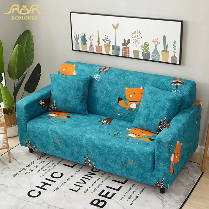 ROMORUS Blue Fox Cactus напечатанный эластичный плотный чехол для дивана 1/2/3/4 местный диван