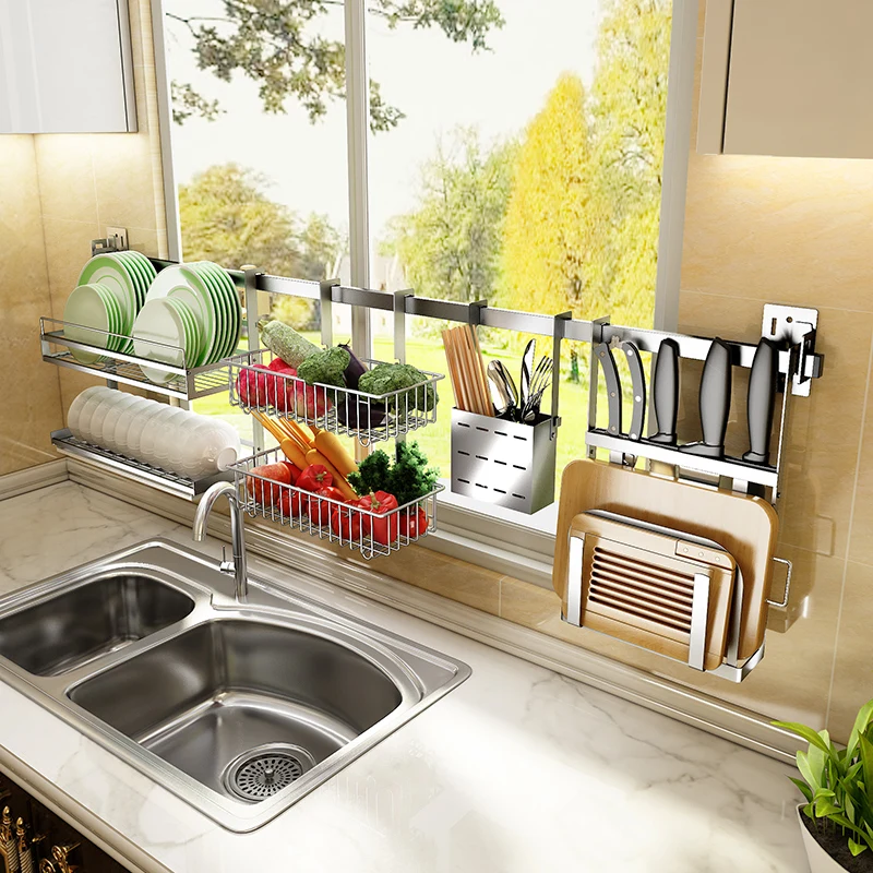 Кухонная полка настенная подвесная без перфорации из нержавеющей стали миска и