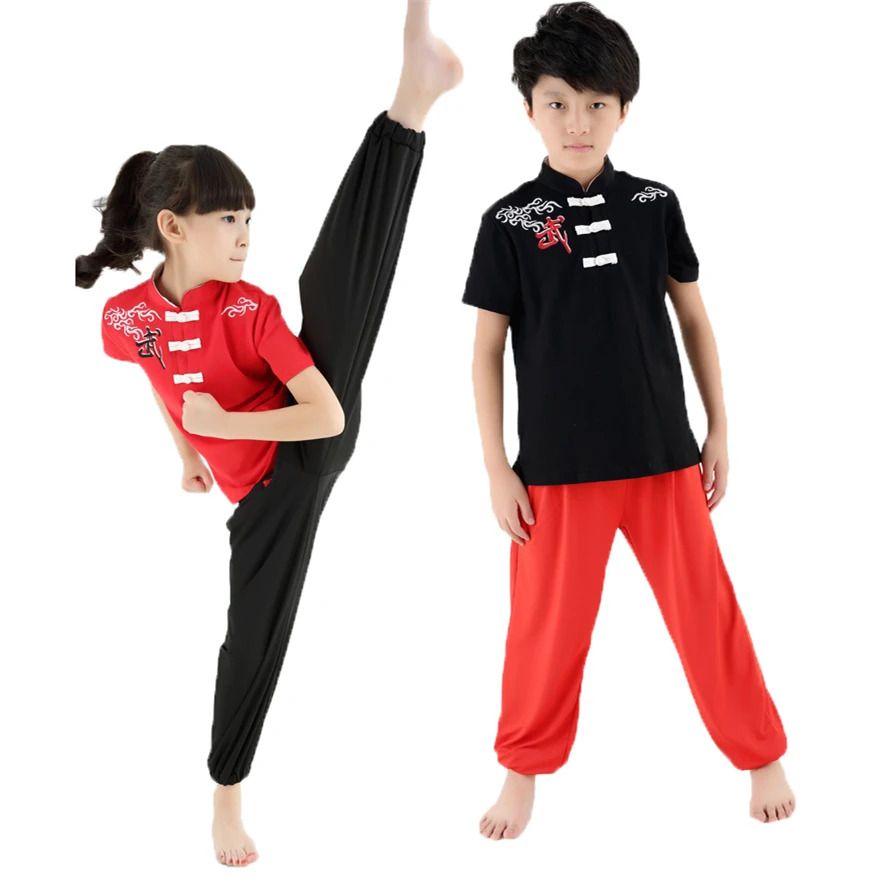 Новая высококачественная детская форма ушу с коротким рукавом тренировочный