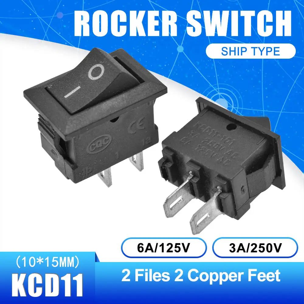 On-Off 2 Pin 5 шт. KCD11 2pin 3Pin ВКЛ-ВЫКЛ 3A 250 в 10*15 мм маленький перекидной Клавишный Выключатель 10x15 защелкивающийся выключатель питания белый красный и черный вкл.-ВЫКЛ - Цвет: On-Off 2 Pin