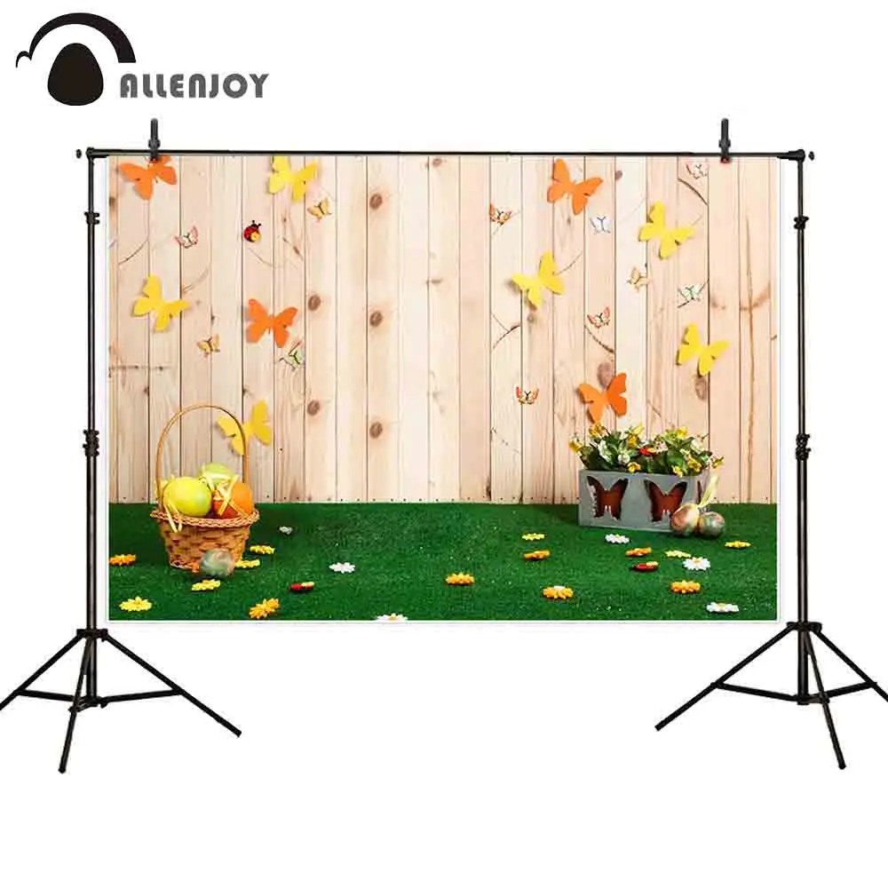 

Allenjoy Easter backdrop photophone wood butterfly eggs flowers spring kid photo studio backgrounds photobooth photocall prop