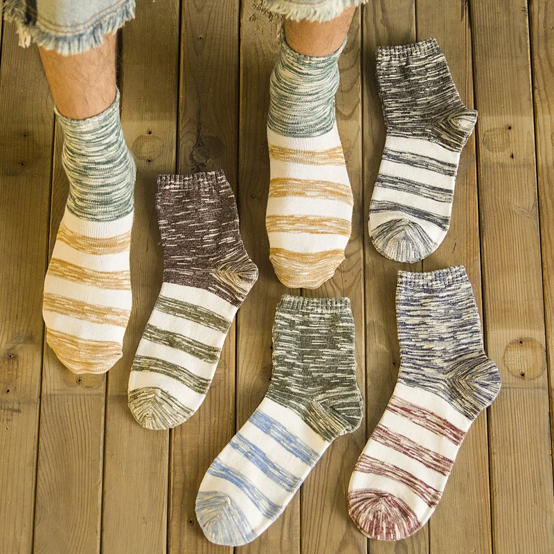 

2019 Men's Cotton Socks New 5 Pairs / Lot Patchwork Business Men Socks Breathable Autumn Winter Meias for Male US size(7.5-12)