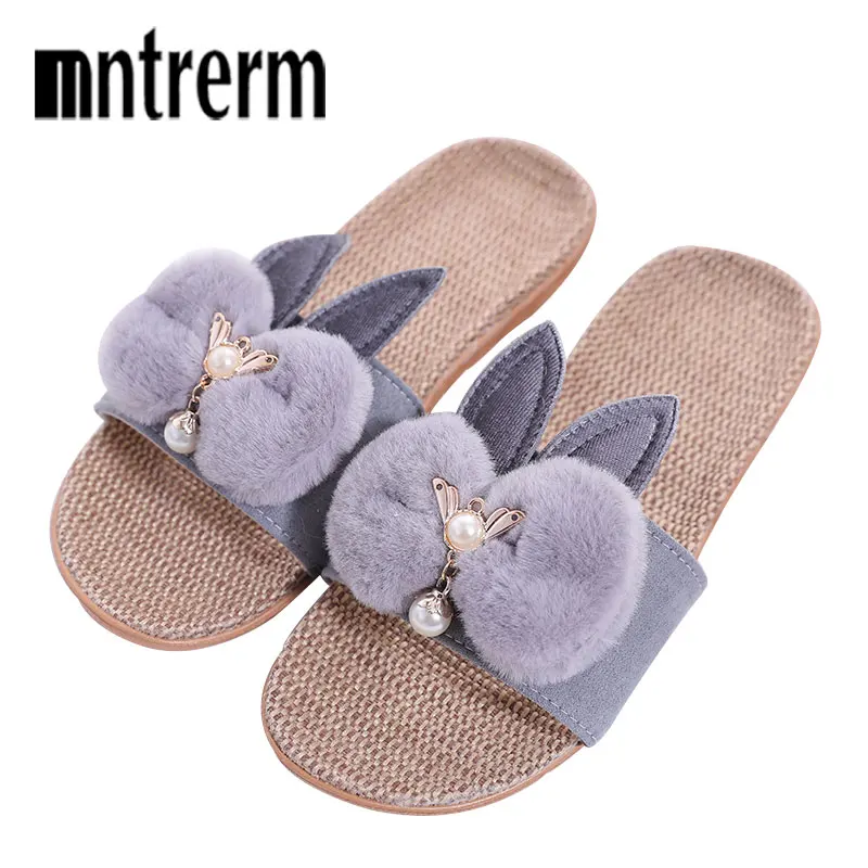 Mntrerm/летние льняные тапочки Женские домашние Нескользящие сандалии Милая