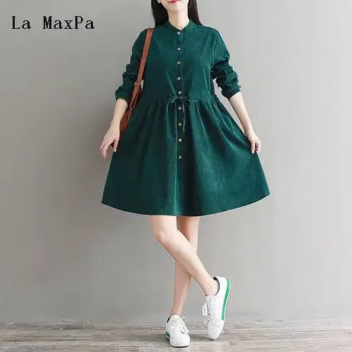 2018 новая весна и осень Винтаж Vestidos Для женщин Длинные рукава кулиска на талии с