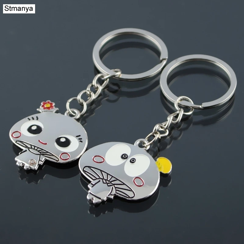 

New lovers Cute Kiss Mushrooms key chain men women gift Keychins Bag Charm gift Jewelry key holder K1997