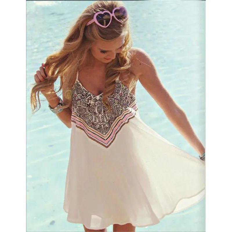 Женское пляжное платье из модала привлекательное на бретельках с принтом и