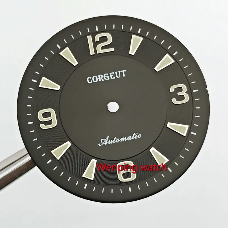 Corgeut 33 5 мм черный зеленый циферблат светящиеся часы fit ETA2836 MIYOTA 8215 821A