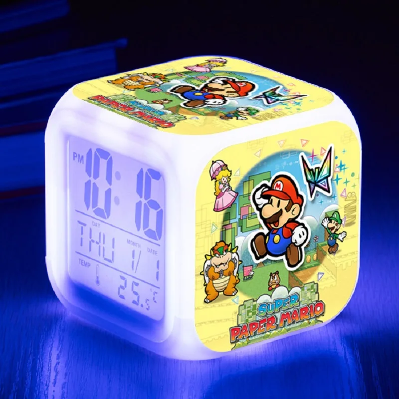 Стиль, будильник Super Mario Bros, 7 цветов, светодиодный, цифровые часы Despertador, лучший рождественский подарок, дата и температура