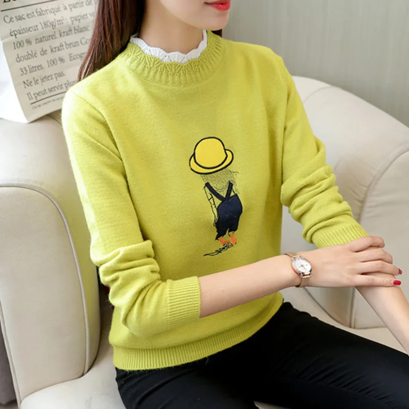 

Women Sweaters and Pullovers Long Sleeve Knitted Pink Streetwear Female Jumper For 2018 Fashion Spring Pull Femme Hiver Kroea