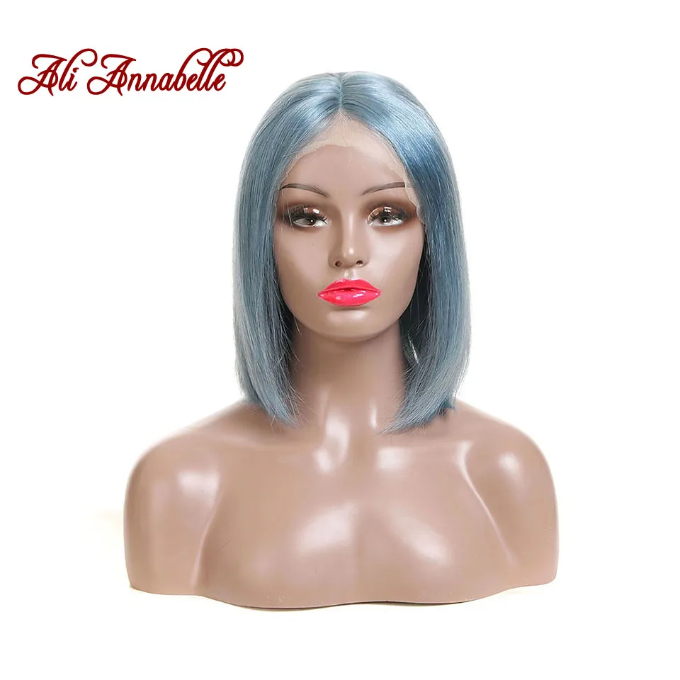 Light Blue Цветной парик из человеческих волос короткий боб парик бразильский прямой парик фронта шнурка розовый фиолетовый 150% плотность Омбре парик фронта шнурка человеческих волос - Цвет: Light Blue