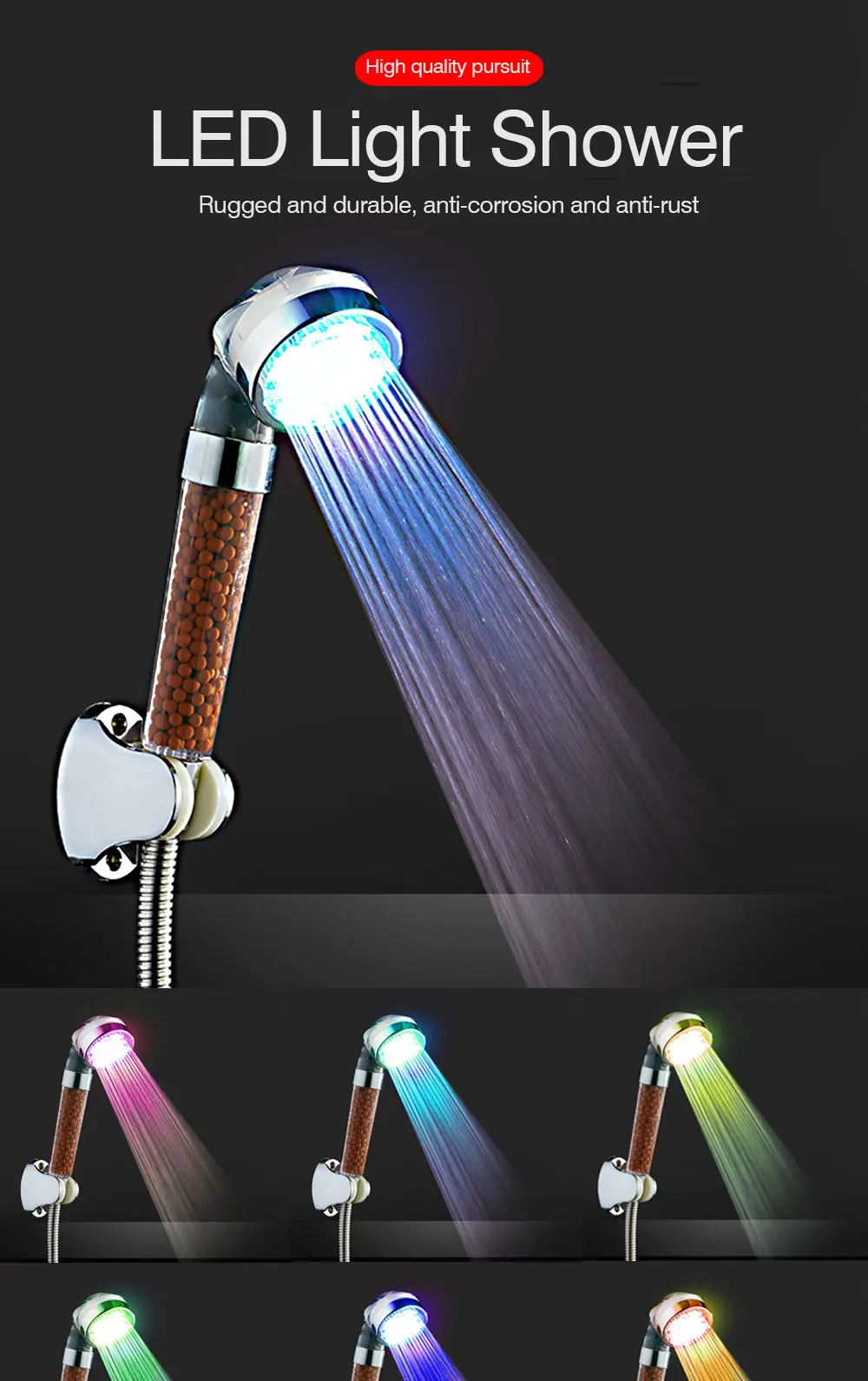 Светодиодный душ с отрицательным ионом под давлением, большой дождь, Красочный светодиодный спа-душ, экономия воды, высокое давление, ванная комната, душевая насадка для дома