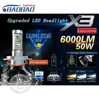 baobao 2pcs car led headlight kit x3 zes chips 50w 6000lm 6500k 8000k car headlamp h4 h7 h11 9005 9006 led fog lamp auto