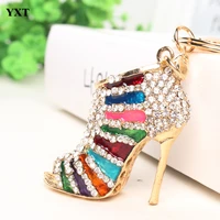 fashion shoe high heel multicolour charm pendant crystal purse bag keyring key chain women jewelry birthday party gift