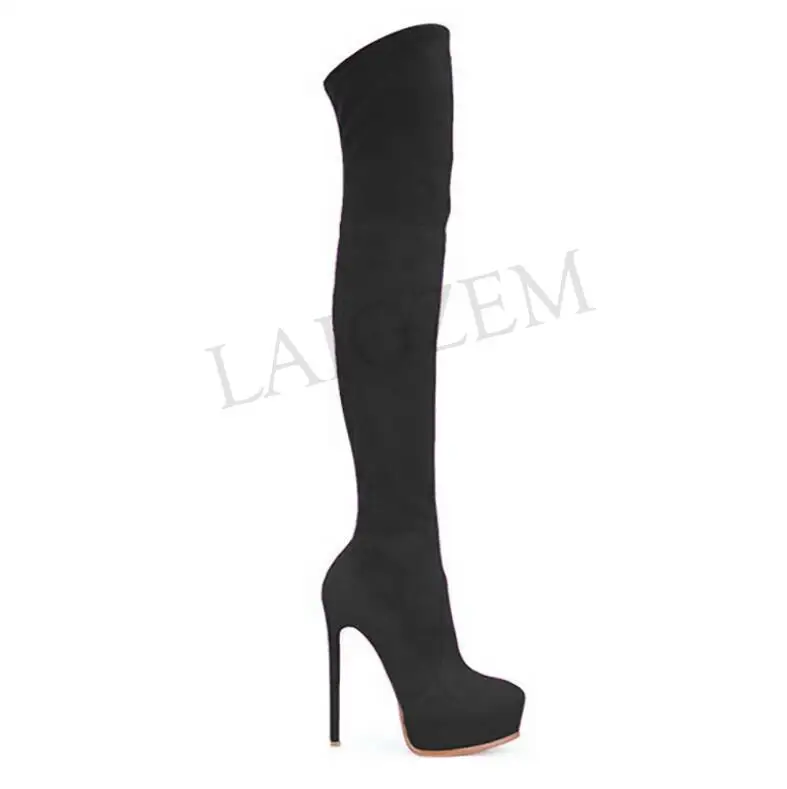 LGZ538 Black LAIGZEM/модные ботинки из искусственной замши на платформе и каблуке-шпильке женские ботинки обувь на заказ с боковой молнией Botines Mujer Botas; большие размеры 34-52 - Цвет: LGZ538 Black