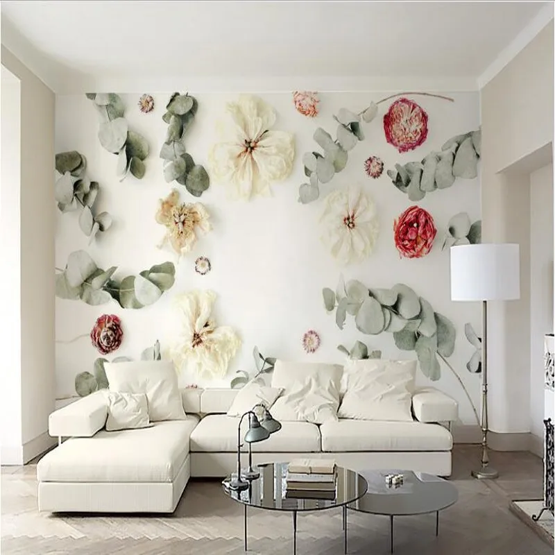 Wellyu заказной большой масштаб росписи 3d свежий скальон роза лист сухой цветок ТВ