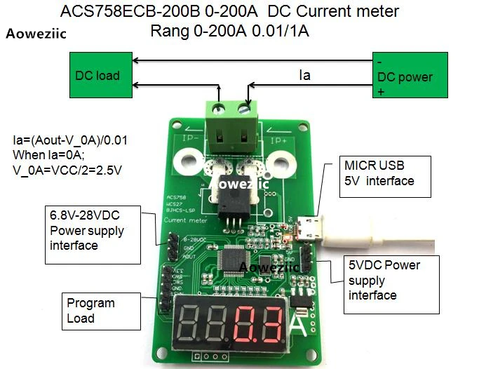 

Aoweziic ACS758ECB-200B ACS758 0-200A DC Current meter Current Rang 0-200A 0.01/1A