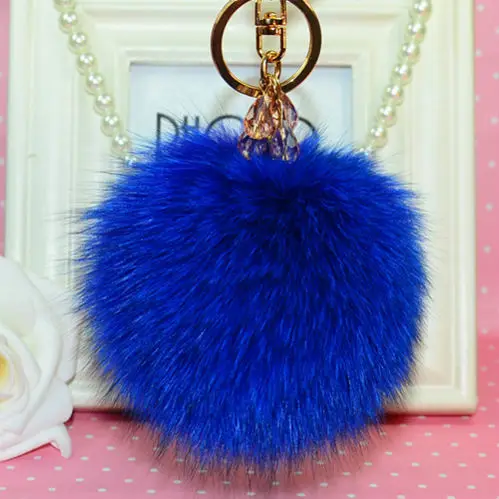 Royal blue 10 см помпон Пушистый Большой Настоящий Лисий Мех брелок для рюкзака меховой шар брелок Подвеска сумка Шарм Женская сумка Аксессуары - Цвет: Royal blue